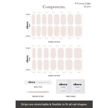 ohora Semi Cured Gel Nail Strips (N Cream Light) - Nude, Solid, Works with Any UV/LED Nail Lamps, Salon-Quality, Long Lasting - Valentine's Day Gel Nail Wraps, Stickers, Romantic Gift Ideas
