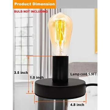 YXTH Industrial Table Lamp Base E26/E27 Ceramic Base Holder, Vintage Small Desk Lamp with Plug in Cord On/Off Switch Edison Lamp for Home Lighting Decor (Small)