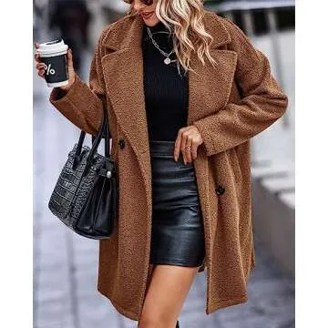 BTFBM Women 2025 Winter Faux Fur Coats Lapel Long Sleeve Fuzzy Fleece Outerwear Button Down Sherpa Jackets Fall Outfits(Solid Golden Camel, Large)