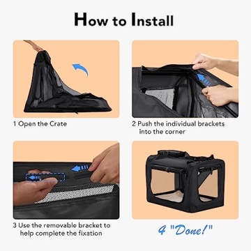 HICC PULE Collapsible Portable Dog Crate, 28 Inch Dog Crate Ideal as Travel Dog Crate for Medium/Small Dogs, 3-Door Soft-Sided Pet Kennel for Indoor & Outdoor, Car Trip, Black