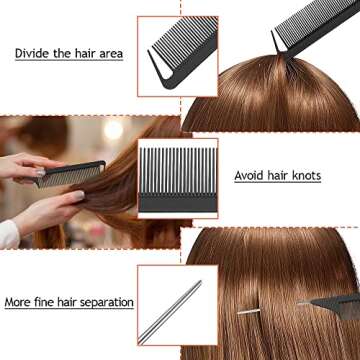 TsMADDTs 3Pack Hair Styling Tools Set with French Braid Loop, Rat Tail Comb, and Metal Pin Tail Braiding Comb, Black