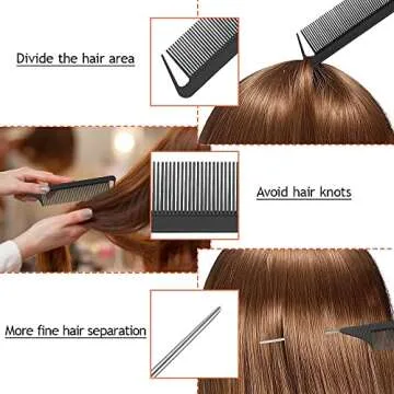 TsMADDTs 3Pack Hair Styling Tools Set with French Braid Loop, Rat Tail Comb, and Metal Pin Tail Braiding Comb, Black