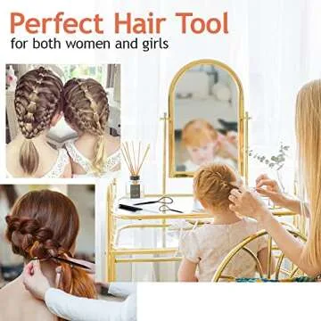 TsMADDTs 3Pack Hair Styling Tools Set with French Braid Loop, Rat Tail Comb, and Metal Pin Tail Braiding Comb, Black