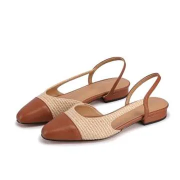 LUXMUWA Raffia Flats for Women Stylish Slingback Shoes