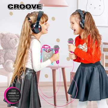 Kids Karaoke Machine for Girls - Pink Portable Karaoke Speaker System Set with 2 Microphones Gift fo...