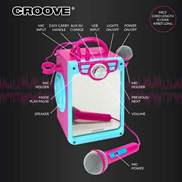Kids Karaoke Machine - Portable Pink Speaker System for Girls
