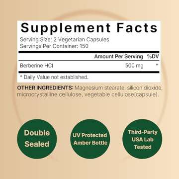 NatureBell Berberine Supplement 500mg | 300 Veggie Capsules, 97% Pure Berberine HCL – 5:1 Root Ext...