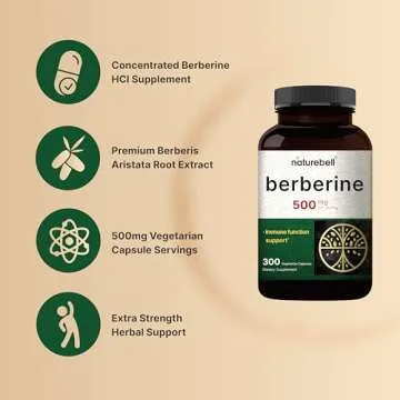 NatureBell Berberine Supplement 500mg | 300 Veggie Capsules, 97% Pure Berberine HCL – 5:1 Root Extract – Plant Based, Vegan, Non-GMO
