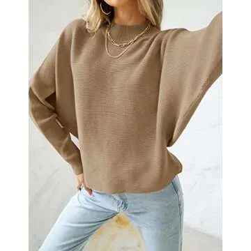 ZESICA Women's Cozy Fall Turtleneck Batwing Sleeve Sweater - Camel, Small