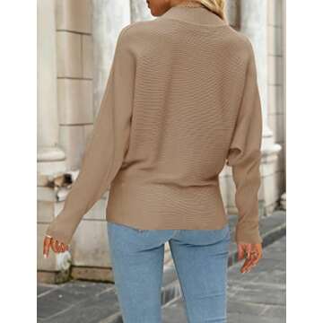 ZESICA Women's Fall Turtleneck Batwing Long Sleeve Ribbed Knit Casual Soft Pullover Sweater Jumper Top,Camel,Small