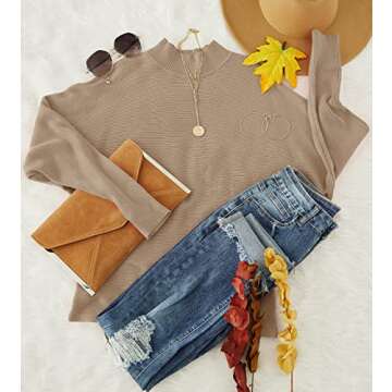 ZESICA Women's Fall Turtleneck Batwing Long Sleeve Ribbed Knit Casual Soft Pullover Sweater Jumper Top,Camel,Small