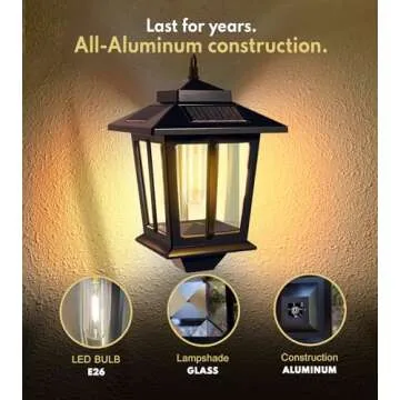 2 Pack Hanging Solar Lantern, Aluminum Outdoor Hanging Solar Lights with 4 Solar Panels, Dusk to Dawn Led Outdoor Solar Lanterns, Anti-Rust Waterproof Solar Wall Lanterns with Hooks, 3000K Warm White