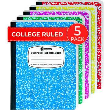 5 Pack College Ruled Notebooks - 200 No Bleed Pages