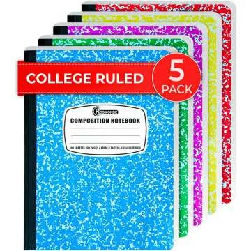 College Ruled 5 Pack Notebooks with No Bleed Pages