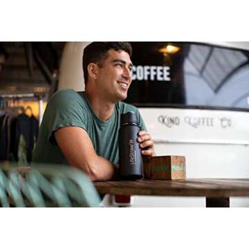 LifeStraw Go Stainless Steel Water Filter Bottle with 2-Stage Integrated Filter Straw, Double Wall Vacuum Insulated, for Hiking, Backpacking, and Travel, 24oz, White