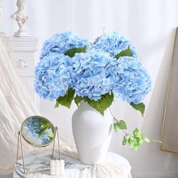 Waipfaru 21" Real Touch Blue Hydrangea Artificial Flowers with Long Stem & Leaves, Full Latex Faux H...