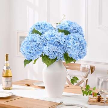 Waipfaru 21" Real Touch Blue Hydrangea Flowers for Decor