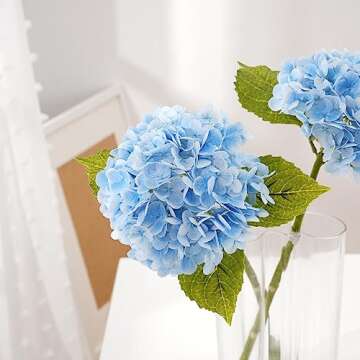 Waipfaru 21" Real Touch Blue Hydrangea Flowers for Decor