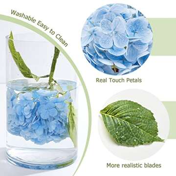 Waipfaru 21" Real Touch Blue Hydrangea Flowers for Decor