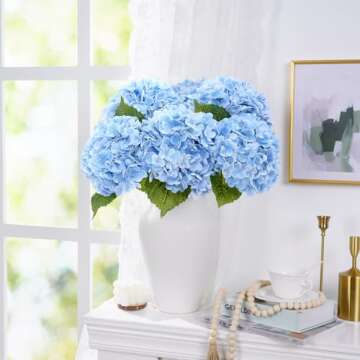 Waipfaru 21" Real Touch Blue Hydrangea Flowers for Decor