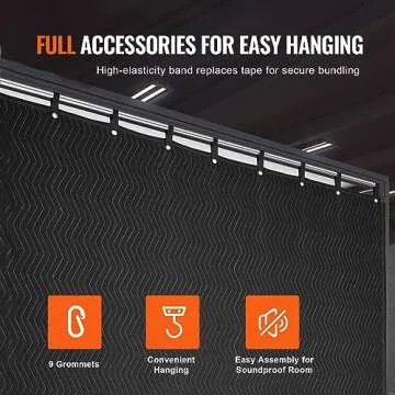 VEVOR Sound Dampening Blanket, 96" x 80", Extra Large Studio Grommeted Blanket with Grommets, Light Blocker for Door Acoustic Noise Blocking Blanket Studio Sound Absorption Sheet, Black