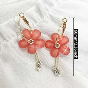 KVANU Elegant Romantic Bohemian Crystal Acrylic Rose Flower Dangle Drop Earrings Exaggerated Sparkly...