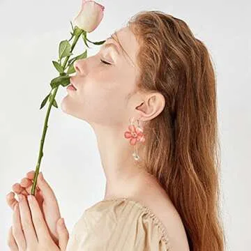 KVANU Elegant Bohemian Rose Flower Dangle Earrings for Women
