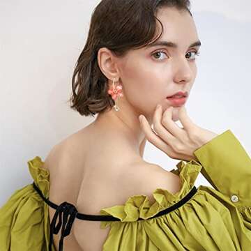 KVANU Elegant Bohemian Rose Flower Dangle Earrings for Women