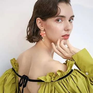 KVANU Elegant Bohemian Rose Flower Dangle Earrings for Women