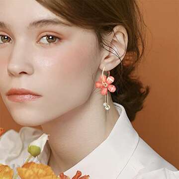 KVANU Elegant Bohemian Rose Flower Dangle Earrings for Women