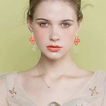 KVANU Elegant Bohemian Rose Flower Dangle Earrings for Women