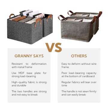 GRANNY SAYS Closet Storage Bins, Baskets for Closet Organization, Storage Containers for Closet, Fabric Closet Bins for Storage, Dark Gray Storage Baskets for Shelves for Wardrobe, Large, 2-Pack