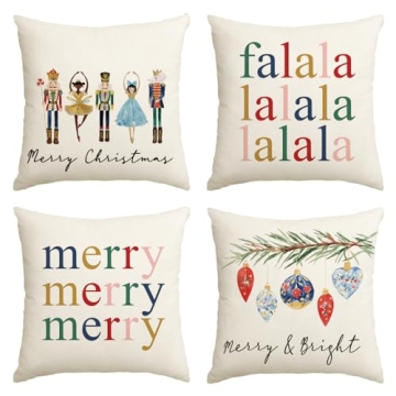 AVOIN colorlife Merry Christmas Nutcracker Throw Pillow Covers, 16 x 16 Inch Winter Holiday Party Cu...