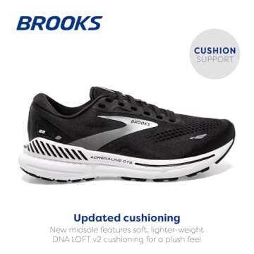Brooks Women’s Adrenaline GTS 23 Supportive Running Shoe - Black/White/Silver - 7 Medium