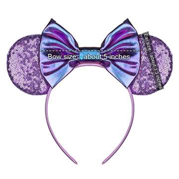 Foeran Mouse Ears Headbands Shiny Bows Mouse Ears Glitter Party Princess Decoration Cosplay Costume for Girls Women (Purple-1)