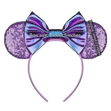 Foeran Mouse Ears Headbands Shiny Bows Mouse Ears Glitter Party Princess Decoration Cosplay Costume for Girls Women (Purple-1)