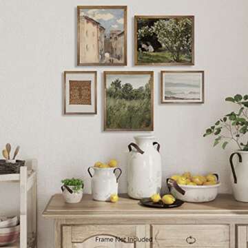 Vintage Farmhouse Botanical Wall Decor | Landscape Neutral Portrait Wall Art for Boho French Country Kitchen Bathroom Bedroom Picture Poster Print I Flower Room Decor Aesthetic Cottagecore Plant 5 Set