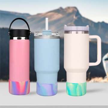 HEYSKAY 2pcs Protective Flask Silicone Boot Base for Stanley Quencher Adventure 40oz & Stanley IceFlow 20oz 30oz Tumbler, and Compatible with 12-24oz Hydro Sport Water Bottles,Yeti and More