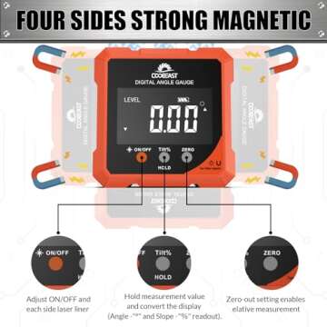 Coobeast Digital Angle Finder Magnetic, Rechargeable Digital Angle Gauge, Mini Protractor Angle Finder Measuring Tool for Woodworking Tablesaw(Laser Level is Class II, Output<5mW), Gift for Men