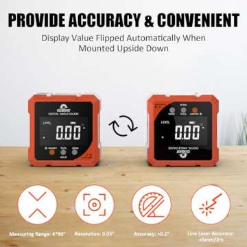 Coobeast Digital Angle Finder Magnetic, Rechargeable Digital Angle Gauge, Mini Protractor Angle Finder Measuring Tool for Woodworking Tablesaw(Laser Level is Class II, Output<5mW), Gift for Men