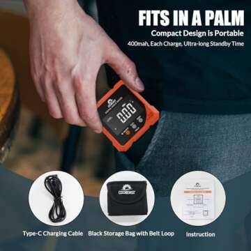 Coobeast Digital Angle Finder Magnetic, Rechargeable Digital Angle Gauge, Mini Protractor Angle Finder Measuring Tool for Woodworking Tablesaw(Laser Level is Class II, Output<5mW), Gift for Men