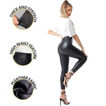 MCEDAR Women’s Faux Leather Leggings Plus Size Girls High Waisted Sexy Skinny Pants (Black #2, Medium Tall)