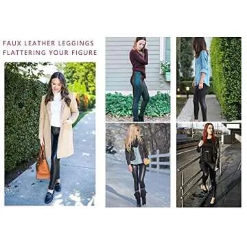 MCEDAR Women’s Faux Leather Leggings Plus Size Girls High Waisted Sexy Skinny Pants (Black #2, Medium Tall)