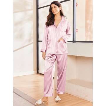 Ekouaer Silk Pajamas for Women Classic Button Down Satin Pajama Sets Long Sleeve Lounge Set