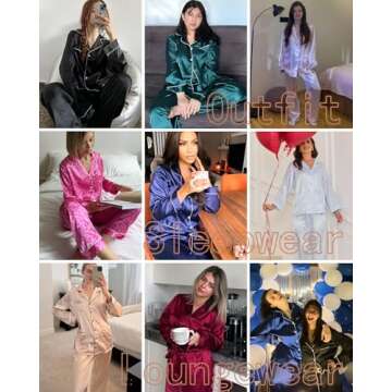 Ekouaer Silk Pajamas for Women Classic Button Down Satin Pajama Sets Long Sleeve Lounge Set