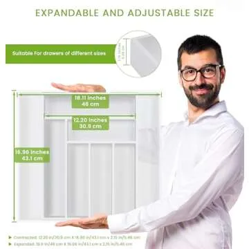Utopia Kitchen Silverware Organizer, Expandable Bamboo Utensil Drawer Organizer, Kitchen Drawer Organizer for Cutlery, Utensils, Flatware Holder (6-8 Slots, White) Pack of 1