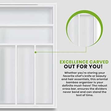 Utopia Kitchen Silverware Organizer, Expandable Bamboo Utensil Drawer Organizer, Kitchen Drawer Organizer for Cutlery, Utensils, Flatware Holder (6-8 Slots, White) Pack of 1