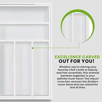 Utopia Kitchen Silverware Organizer, Expandable Bamboo Utensil Drawer Organizer, Kitchen Drawer Organizer for Cutlery, Utensils, Flatware Holder (6-8 Slots, White) Pack of 1