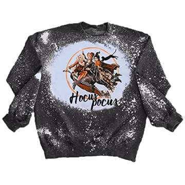 QIANRUO Halloween Bleached Shirt Women Funny Hocus Pocus Graphic Tees Fall Long Sleeve Sanderson Sis...