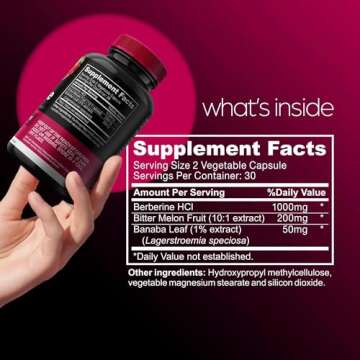 Berberine Supplement 1000mg Potent Botanical Capsules for Weight Management with Bitter Melon and Banaba Leaf - HCl from Barberry Extract- 30 Servings